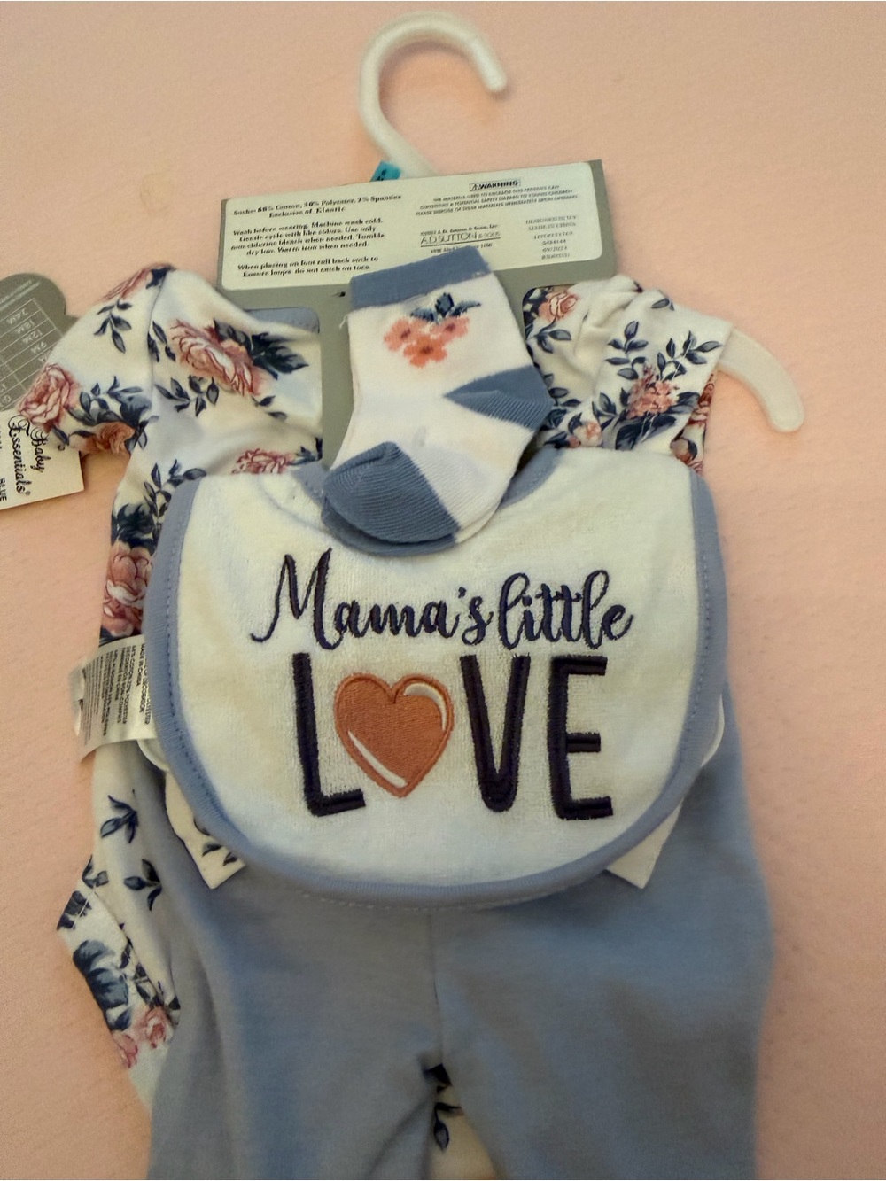 Baby Essentials White & Blue Floral Bib and Outfit Set